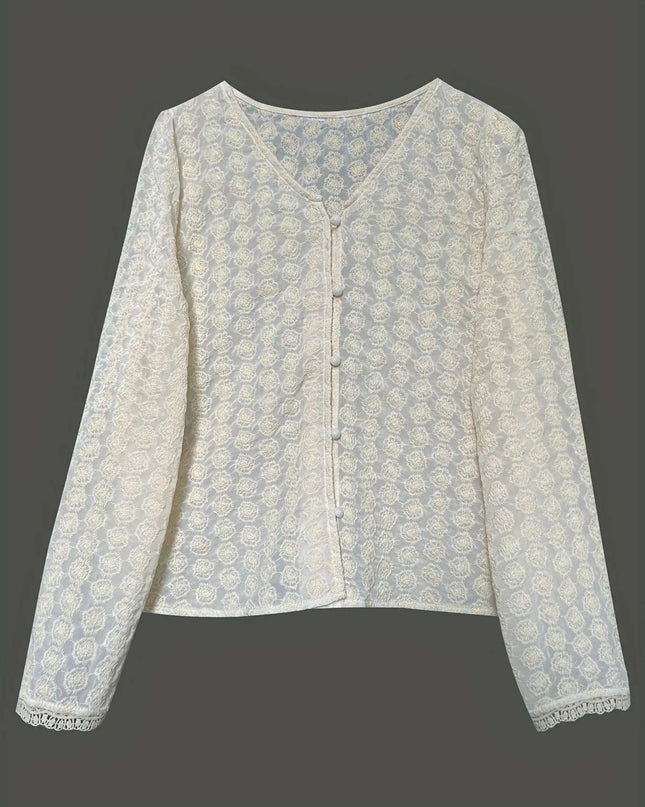 Lace Button Up Long Sleeve Shirt