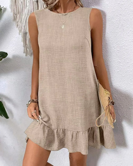 Ruffled Hem Round Neck Sleeveless Dress 