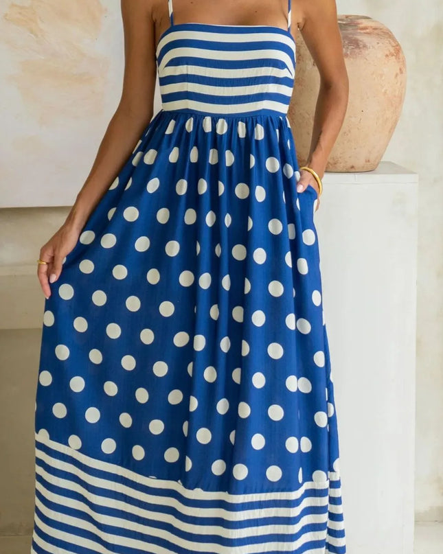 Polka Dot Square Neck Cami Dress Royal Blue