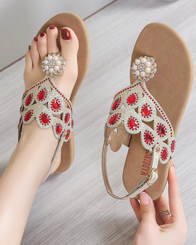 Rhinestone Embellished Flat Sandals 