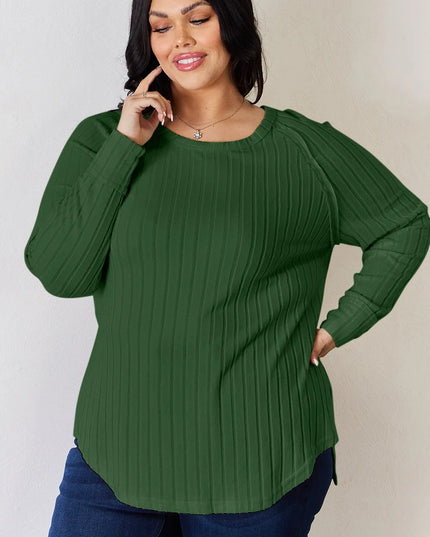 Basic Bae Full Size Ribbed Round Neck Slit T-Shirt