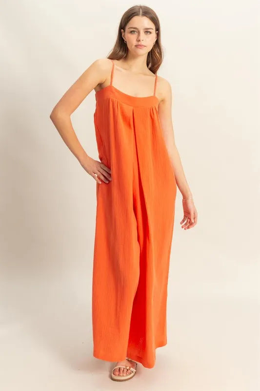 HYFVE Double Gauze Super Flowy Cami Jumpsuit RED ORANGE