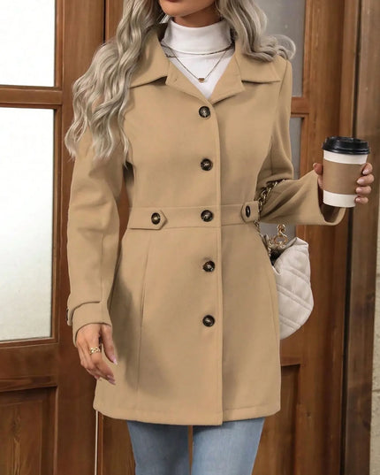 Button Up Long Sleeve Coat Khaki
