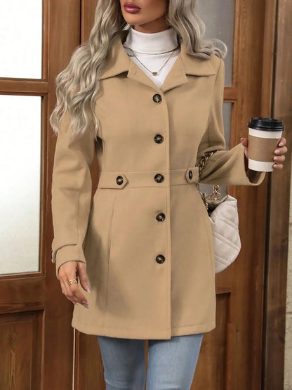 Button Up Long Sleeve Coat Khaki