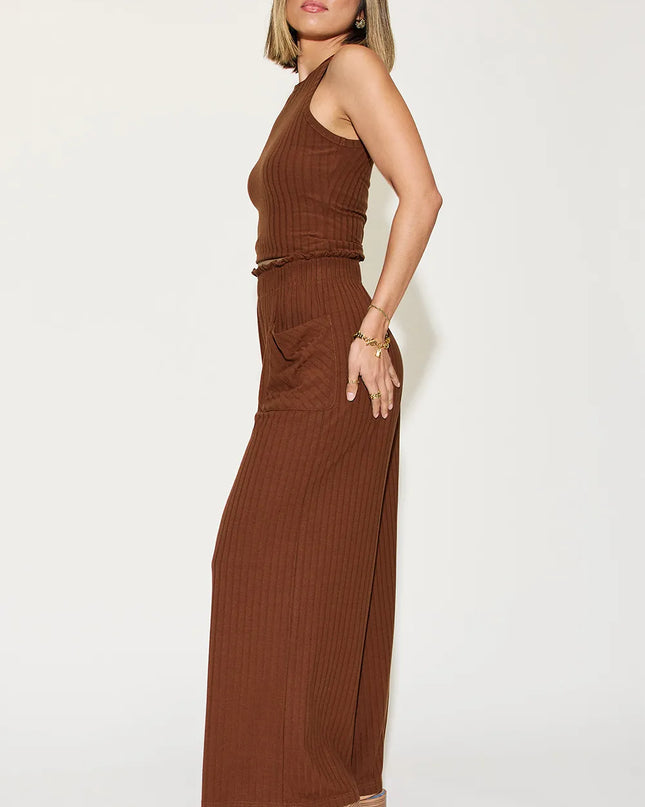 Basic Bae Full Size Ribbed Tank and Wide Leg Pants Set