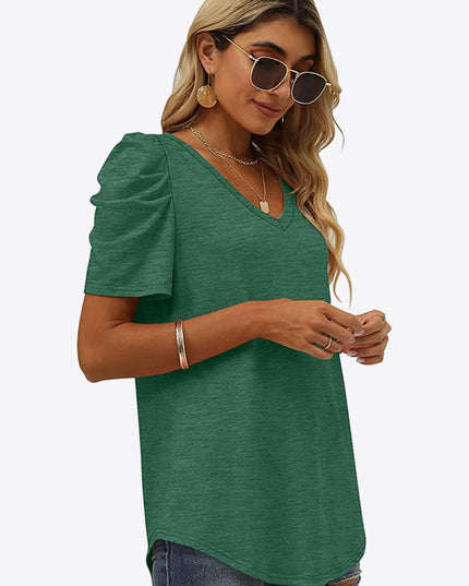 V-Neck Puff Sleeve Tee