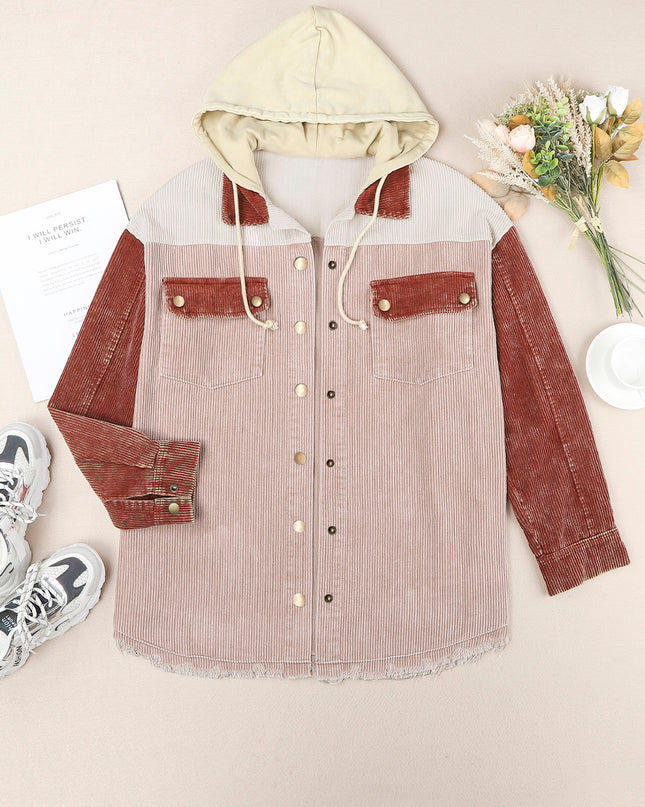 Snap Front Hooded Corduroy Shacket