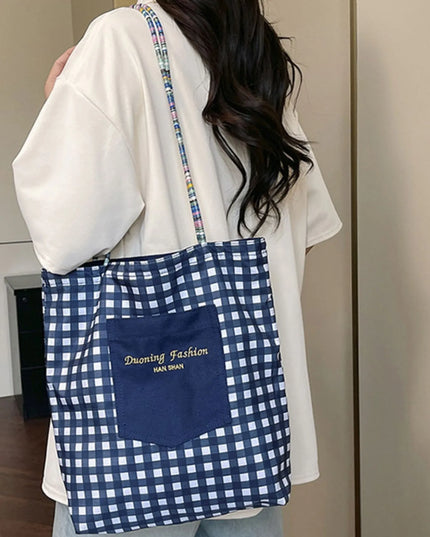 Gingham Pattern Tote Bag Blue ONESIZE