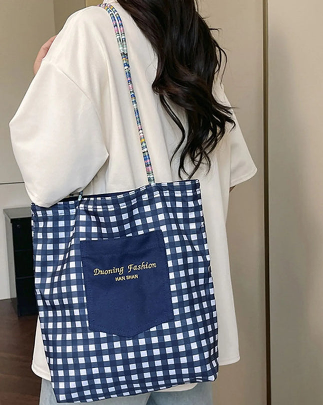 Gingham Pattern Tote Bag Blue ONESIZE
