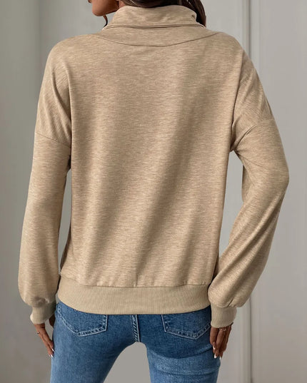 Perfee Asymmetric Mock Neck Long Sleeve Sweatshirt