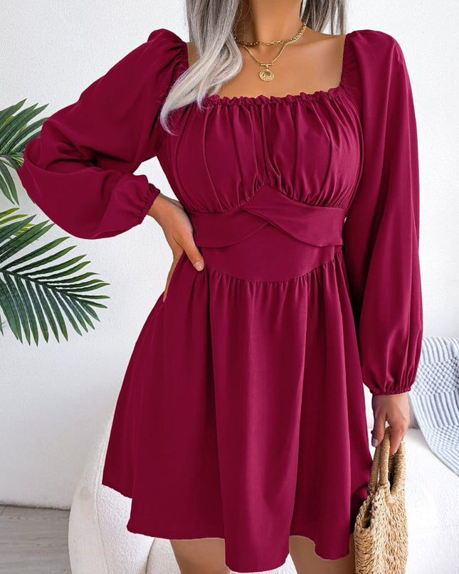 Tied Square Neck Balloon Sleeve Dress