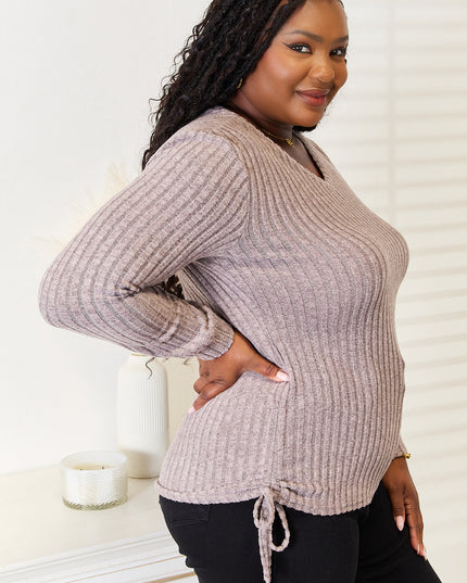 Double Take Drawstring Ribbed Long Sleeve T-Shirt