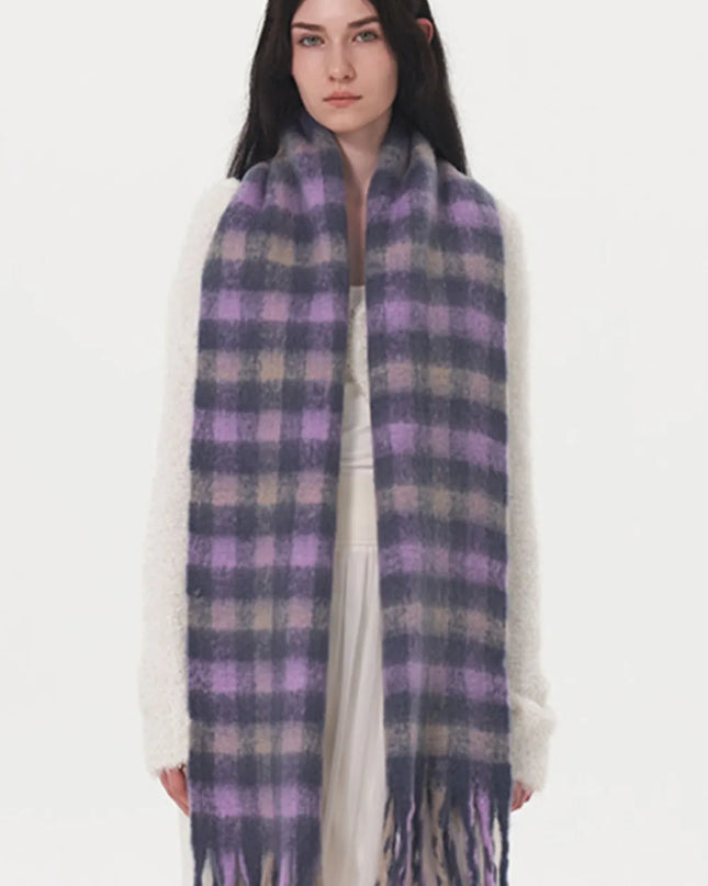 Fringe Plaid Polyester Scarf