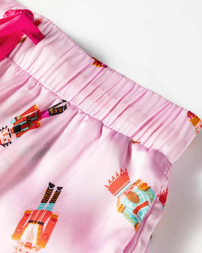 Nutcracker Print Contrast Trim Top and Shorts Pajama Set