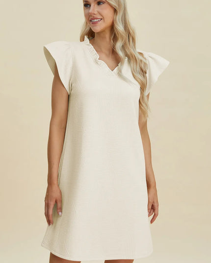 Double Take Full Size Ruffled V-Neck Cap Sleeve Dress