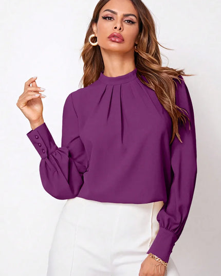 Ruched Mock Neck Long Sleeve Blouse 