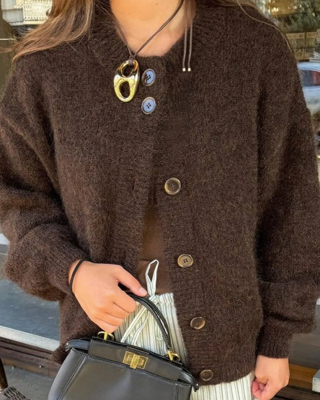 Button Down Long Sleeve Cardigan Brown