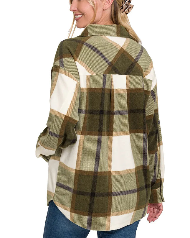 Zenana Oversized Plaid Fleece Shacket
