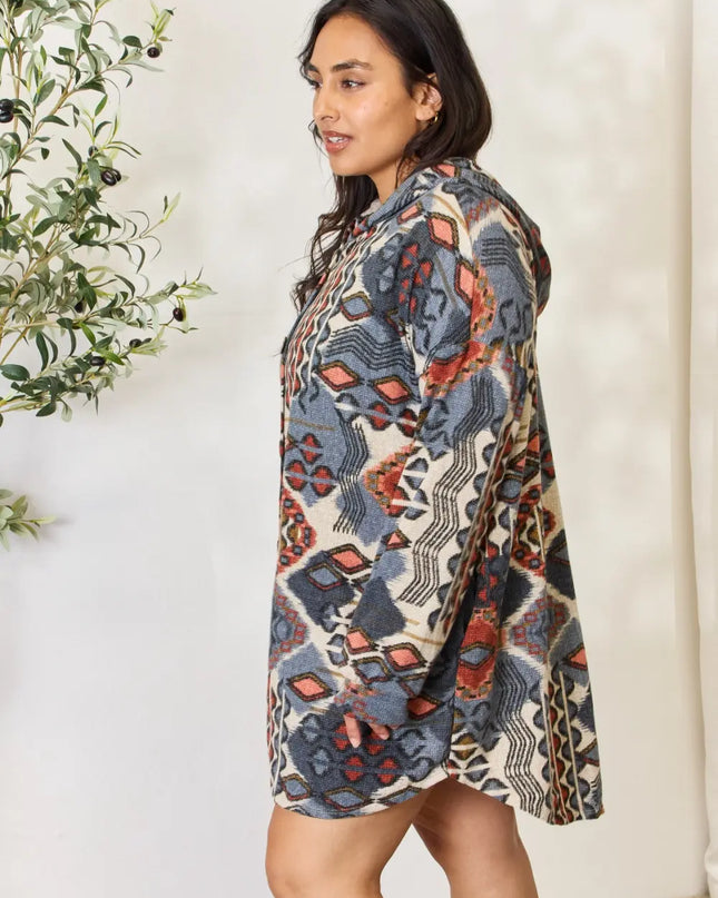 Heimish Full Size Printed Button Up Hooded Jacket