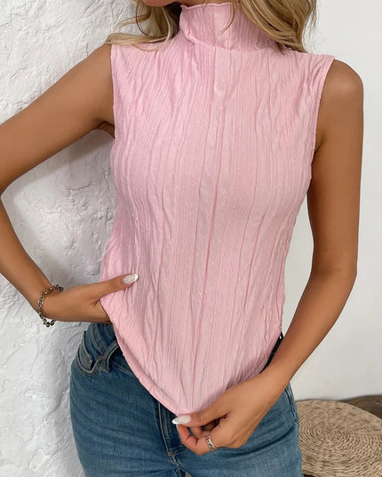 Texture Turtleneck Sleeveless Top
