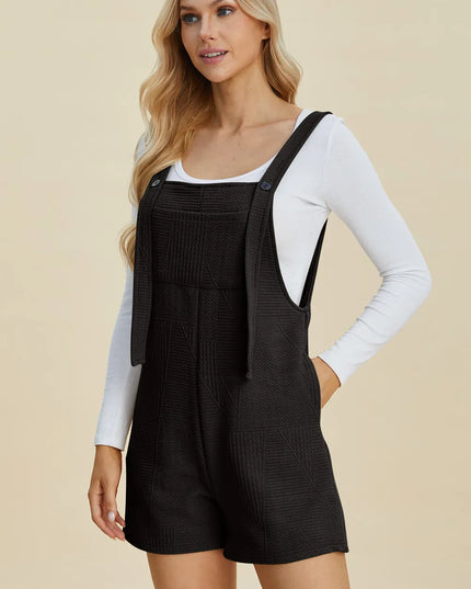 Double Take Full Size Texture Sleeveless Romper Black