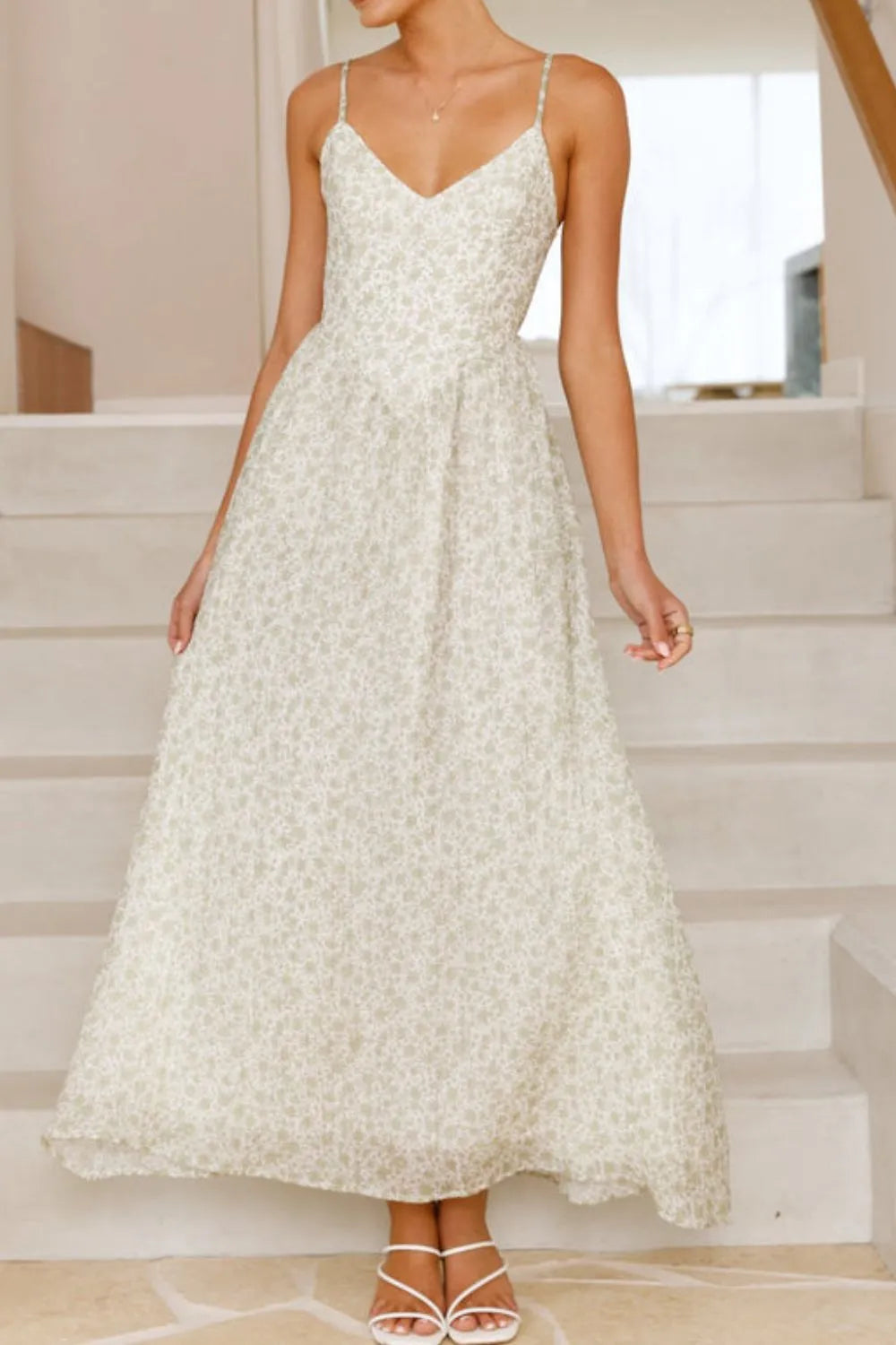 Bow Back Printed V-Neck Cami Dress