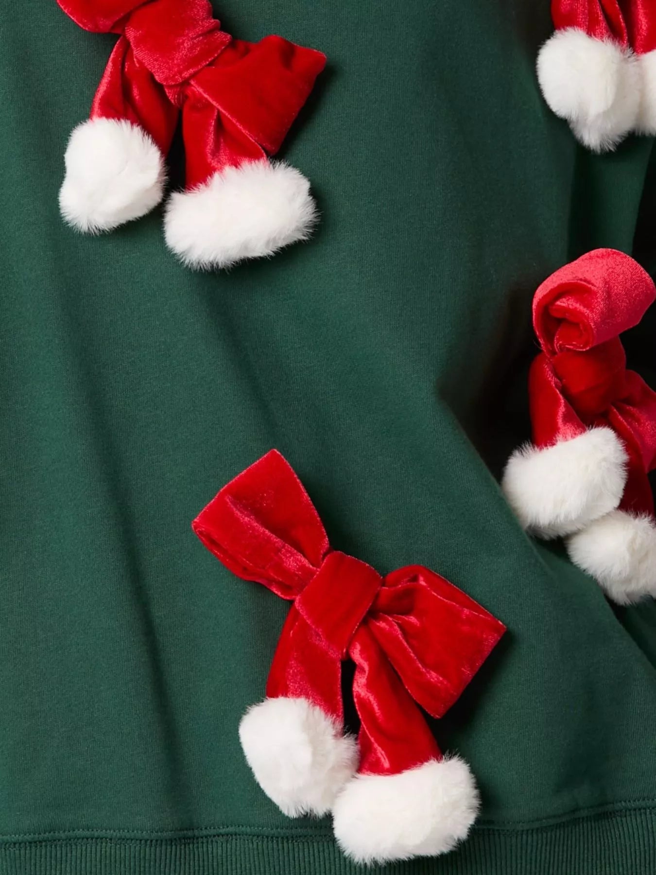 Christmas Long Sleeve Sweatshirt with Pom-Pom Bow Decoration