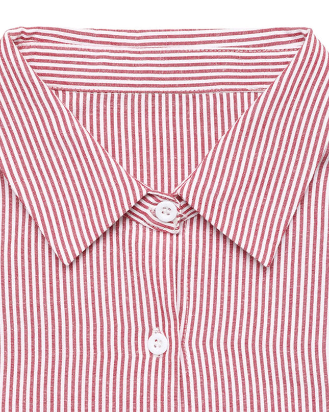 Striped Balloon Sleeve Button-Up Shirt