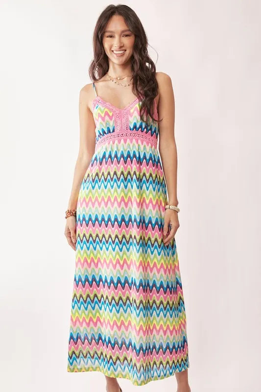 Davi & Dani Multi Color Crochet Lace Midi Dress