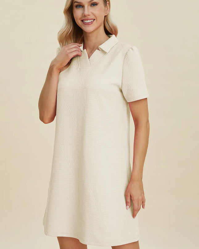 Double Take Full Size Texture Short Sleeve Dress Ivory