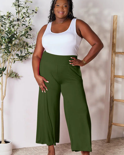 Basic Bae Full Size Smocked Wide Waistband Wide Leg Pants