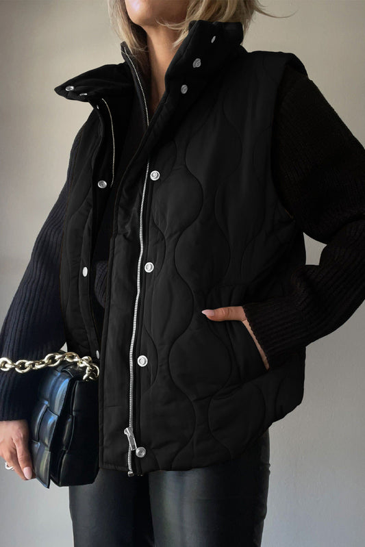 Collared Neck Vest with Pockets Black
