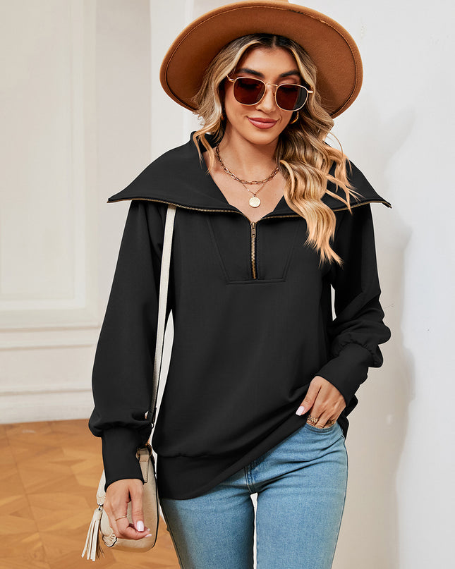 Half-Zip Collared Sweatshirt Black