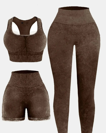 3 Piece Washed Square Neck Wide Strap Active Set 