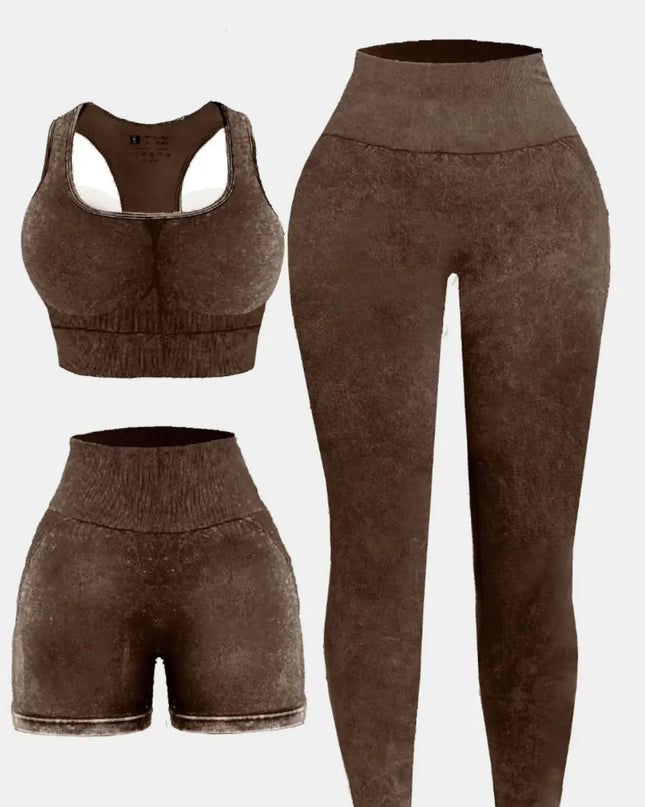 3 Piece Washed Square Neck Wide Strap Active Set 