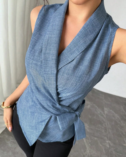 Sleeveless Tied Surplice Top