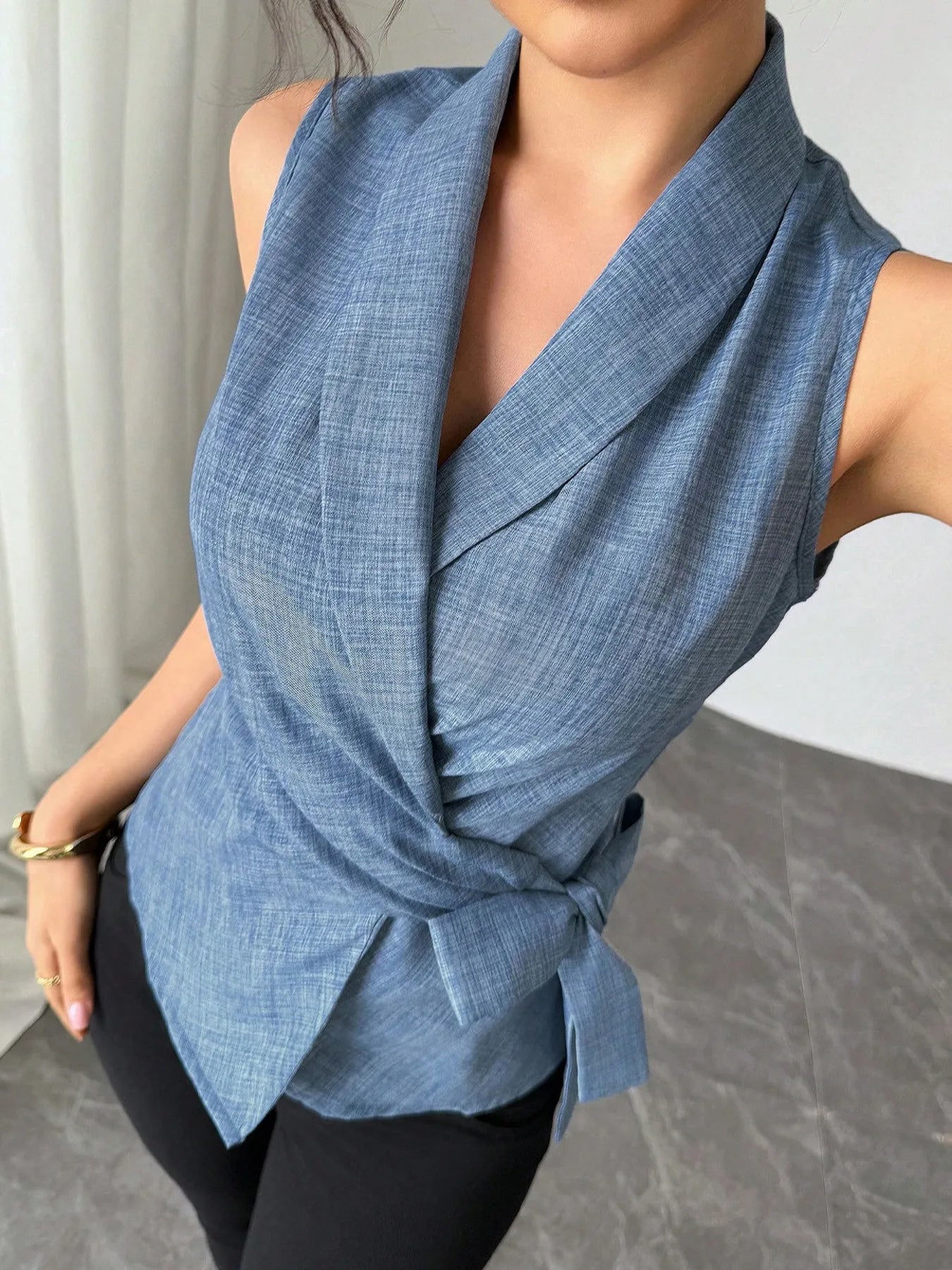 Sleeveless Tied Surplice Top