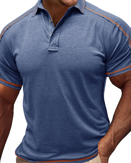 Men's Collared Neck Polo Shirt with Contrast Piping Dusty Blue