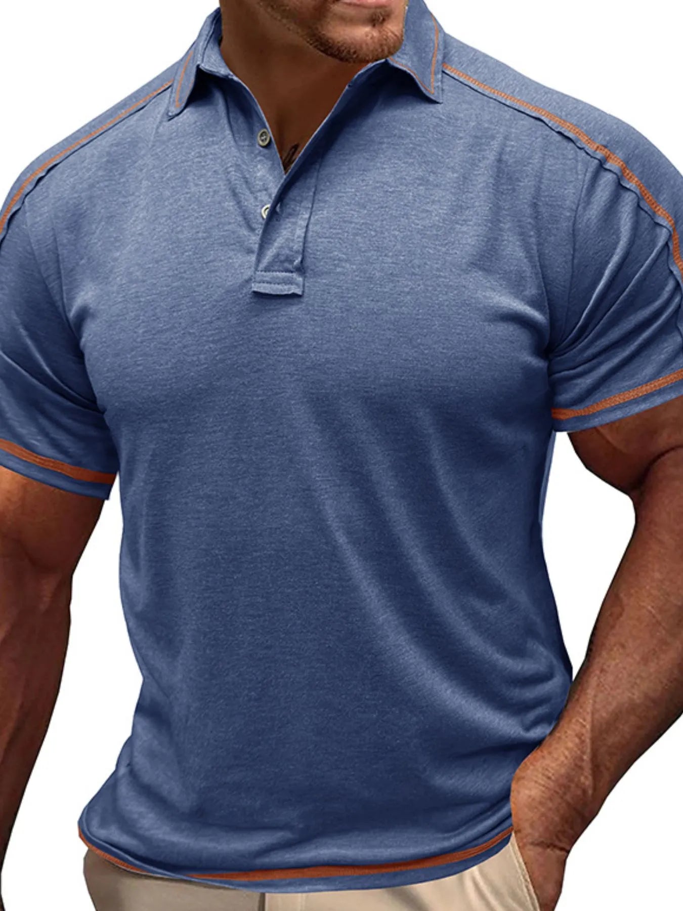 Men's Collared Neck Polo Shirt with Contrast Piping Dusty Blue