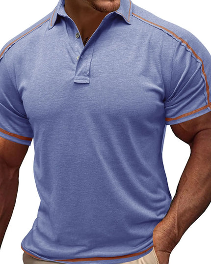 Men's Collared Neck Polo Shirt with Contrast Piping Light Indigo