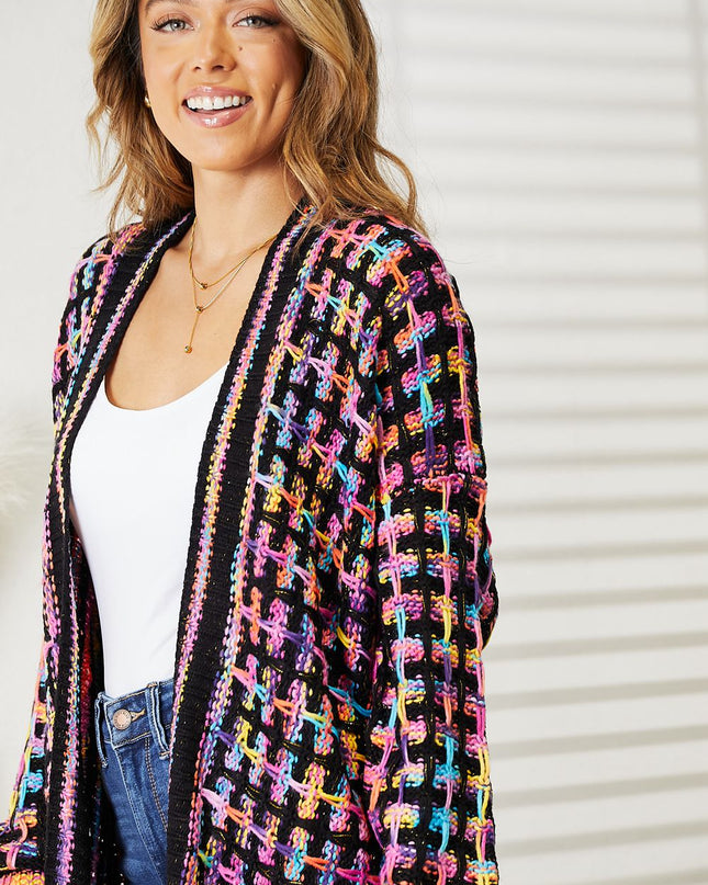 Angel Wings Full Size Multicolored Open Front Fringe Hem Cardigan