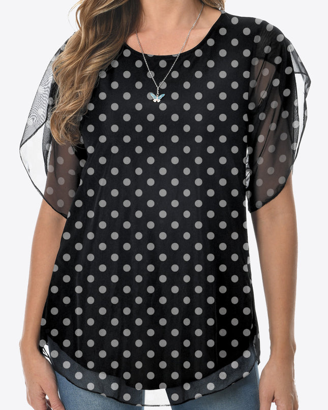 Printed Round Neck Curved Hem Blouse