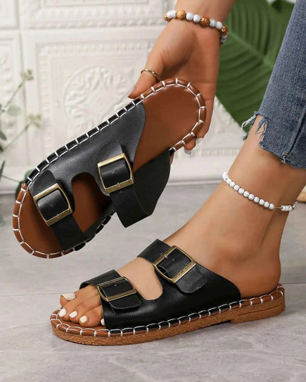Double Buckle Strap Flat Sandals