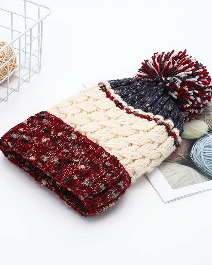 Contrast Thermal Hat with Pompom Beige One Size