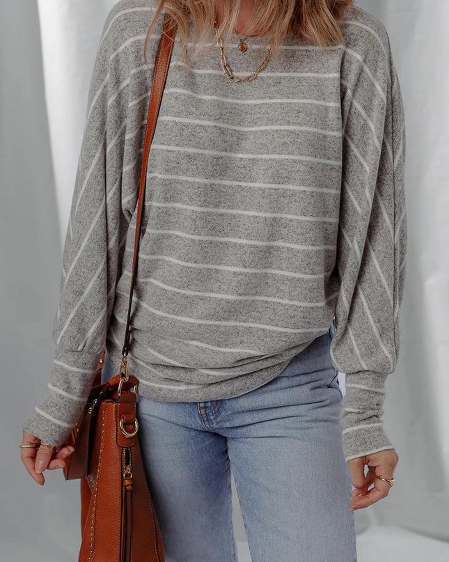 Stripe Dolman Sleeve Drop Shoulder Top Gray