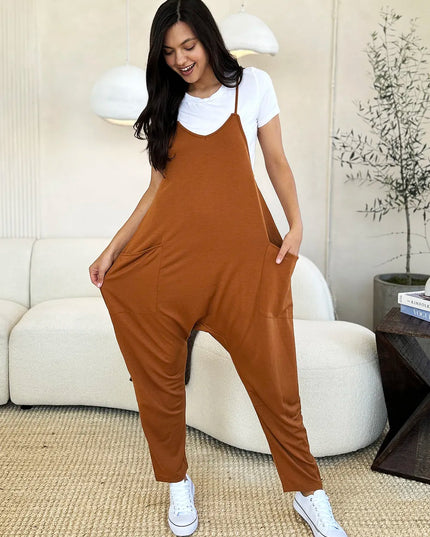 Double Take Full Size Sleeveless V-Neck Pocketed Jumpsuit