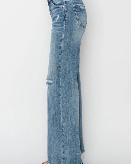 RISEN Full Size High Waist Distressed Wide Leg Jeans