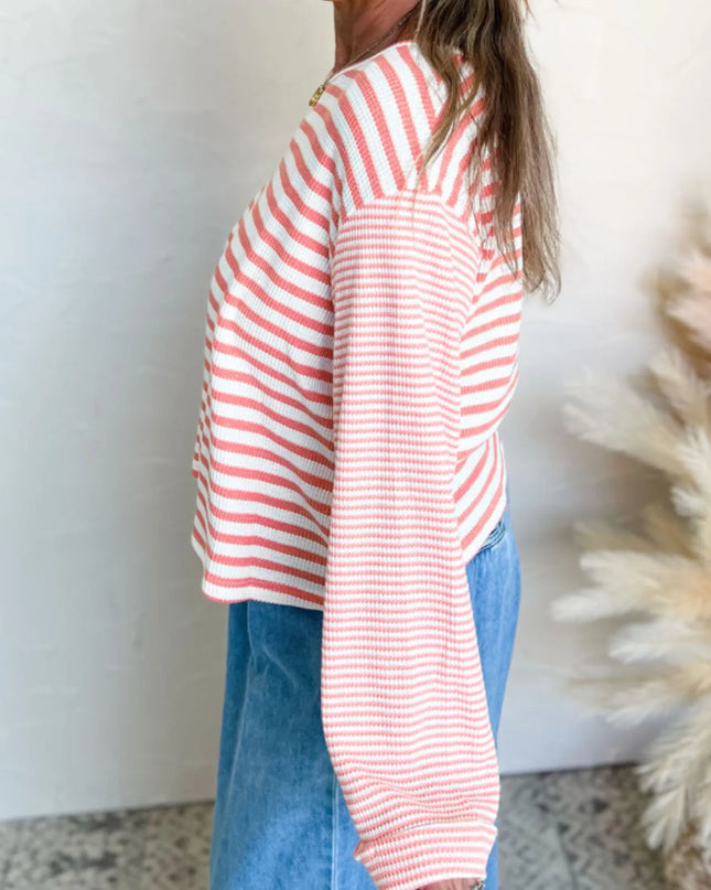 Striped Long Sleeve Ribbed Blouse