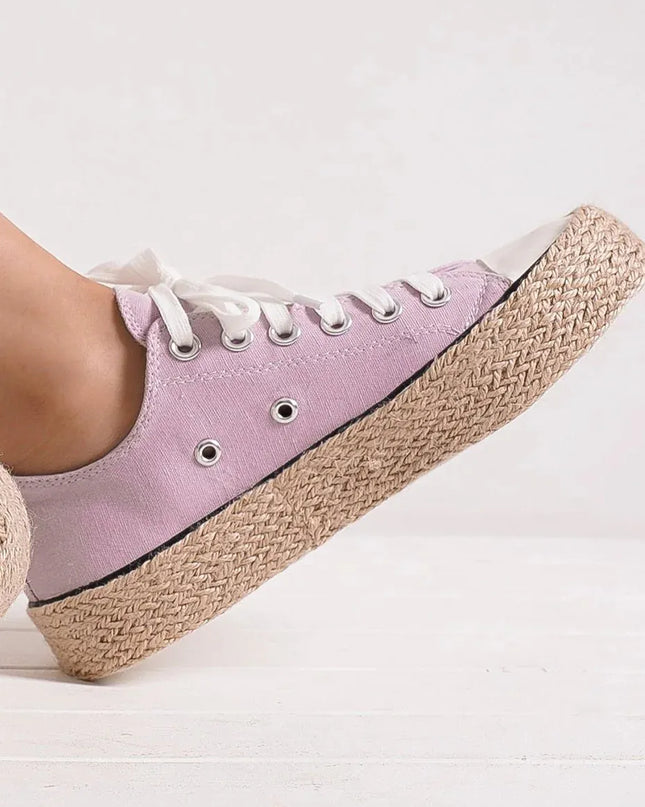 Beast Fashion Lace Up Woven Espadrille Sole Sneakers Lilac