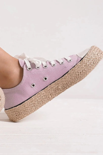 Beast Fashion Lace Up Woven Espadrille Sole Sneakers Lilac